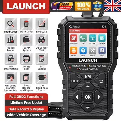 OBD2 Fault Code Reader Scanner Engine Car Diagnostic Reset Tool UK Launch CR529 • £32.99