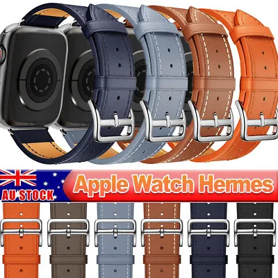 For Apple Watch IWatch Band Series 8 7 6 5 4 3 SE 45 44 41  Hermès Leather Strap • $9.99