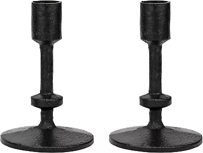 Stonebriar SB-6282A2 5  Black Cast Iron Metal Taper Candle Holder Set Set Of 2 • $16.78