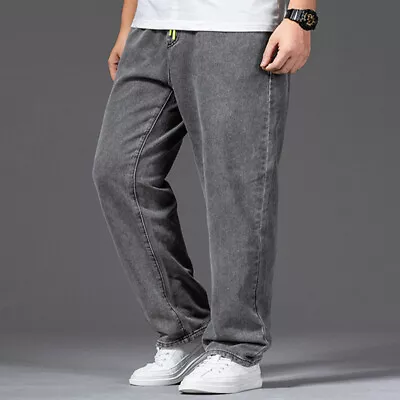 Mens Elastic Waist Jeans Casual Oversized Denim Pants Loose Work Soft Trousers • $40.99