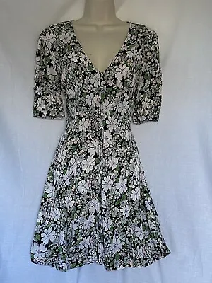 From Warehouse Pretty Black Floral Summer Tea Dress Size Small 14 • £4.99