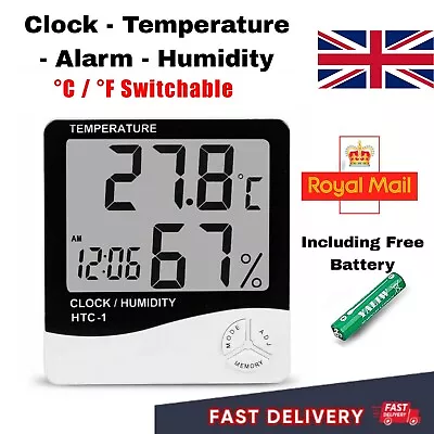 Digital LCD Indoor Clock Thermometer Hygrometer Humidity Monitor Sensor Office • £4.30