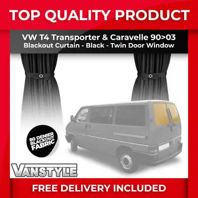 Fits Vw T4 Transporter Tailored Fit Blackout Fabric Twin Door Curtains Black • £30.59