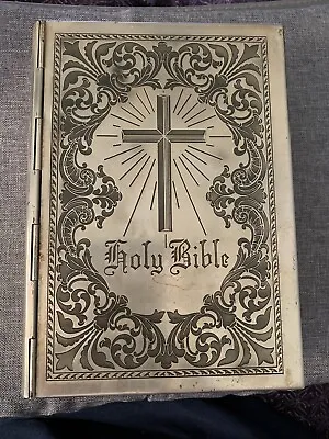 Holy Bible Embossed Metal Cover 1950 Kennedy & Sons New Catholic Edition • $152