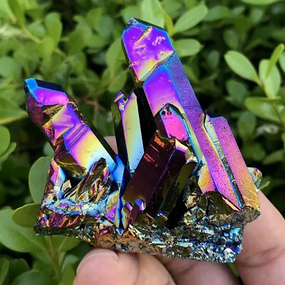 £5.69 • Buy Rainbow Aura Titanium Quartz Crystal Cluster Specimen Healing Stone-