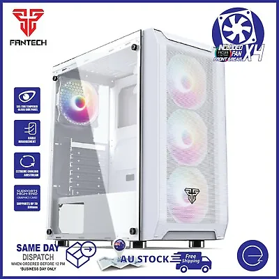 $89 • Buy Fantech PC Gaming Computer Case Tempered Glass ATX Tower With 4 X Fixed RGB Fan