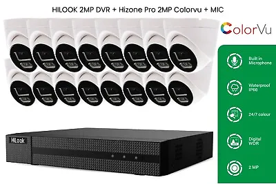 Hikvision Cctv System Kit Hilook Dvr Full Hd 1080p 24/7 Colorvu Camera+ Mic Ip66 • £189.24