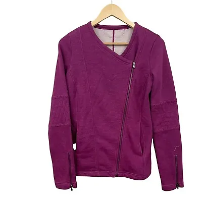 Womens Under Armour Studio Terry Moto Jacket Sweatshirt Asymetrical Zip S Purple • $15