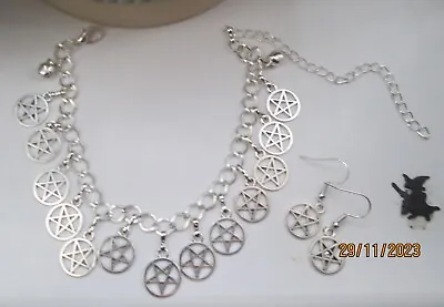 Charm Bracelet Pagan/witch  13 Pentagrams + Extender. ***free Set Earrings • £7.50