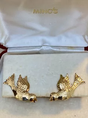 VERY RARE Ming's Honolulu Vintage BIRD Earrings Screw Back 14k YG & Box • $945