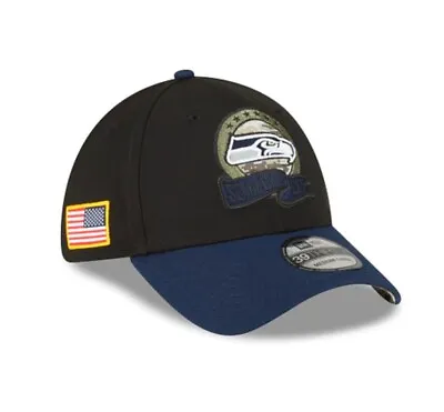 Seattle Seahawks New Era Black Salute To Service 39THIRTY Flex Hat M/L • $21.75
