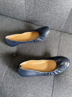 J Crew Cece Leather Midnight Navy Ballet Flats Shoes Women’s Size 8 • $25