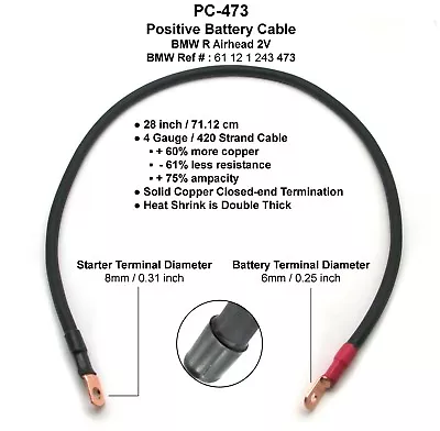 4 Gauge / 28.75  Positive Battery Cable BMW Airhead; 61 12 1 243 473/EnDuraLast • $24.19