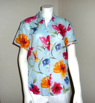 NWT Vintage Crazy Horse Liz Claiborne Shirt Women SZ 10 Blue Floral • $16.98