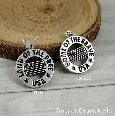 Silver USA Land Of The Free Charm - Military Patriotic National Anthem Pendant  • $9.95