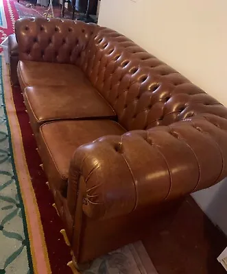 £400 • Buy Chesterfield Leather Suite, 3-seater & High Arm-chair & Foot Stool
