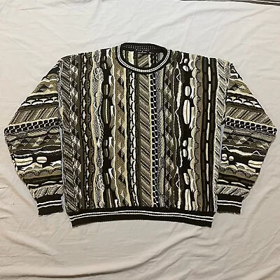 Vintage 90s Protege Coogi Style Knit Sweater Biggie 2XL Baggy 3D • $49.99