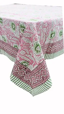 £40.80 • Buy Indian Hand Block Print Tablecloth 100%Cotton Pink Floral Rectangular 60  X 90 