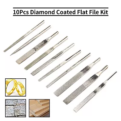 10Pc Diamond Coated Flat File Set F Air Micro Die Grinder Polish Tool 1/8  Shank • $9.40