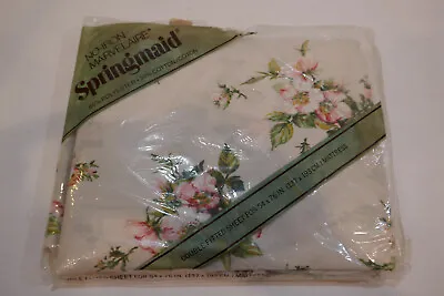 Vintage SpringMaid  White  W Floral  Flat Sheet  Full Size  Bed  NOS In Package • $12.95