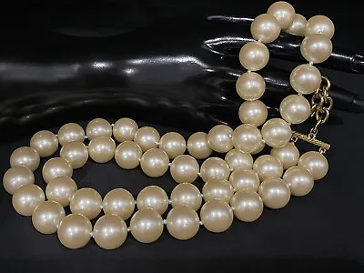 Vintage Signed Monet Chunky Double Strand Faux Pearl Gold Tone Necklace • $25