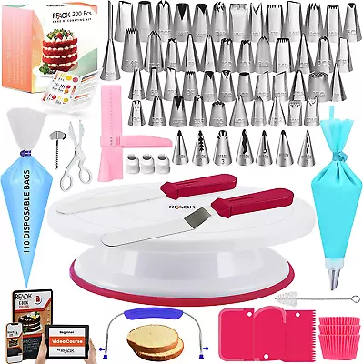 Cake Decorating Kit - 200 Pcs With Cake Turntable- Cake Leveler- 55 Numbered Pip • £34.16