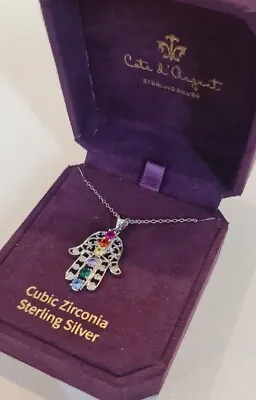 Cote D'Argent Sterling Silver Hamsa Hand Pendant Necklace Chakra Jewels BNIB • £19.99