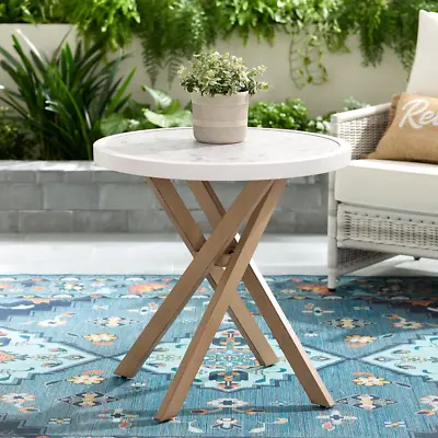 Round Outdoor Tile Top Bistro Table White Patio & Garden Backyard • $162.39