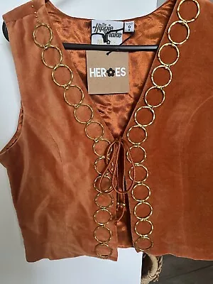 Hippie Shake Velvet Waistcoat Orange Size 8 • £20