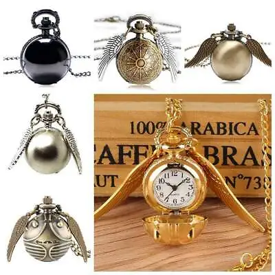 Steampunk Harry Classic Snitch Pocket Watch Lot Pendant Necklace Chain With Wing • $4.68