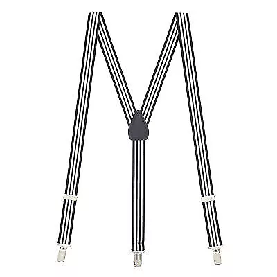 SuspenderStore Black & White Striped Suspenders - 1 Inch Y-Back - CLIP • $21.95