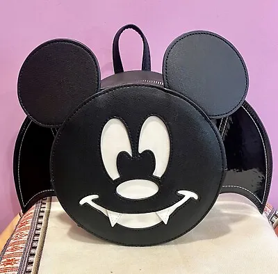 Mickey VAMPIRE BAT LASR Convertible Loungefly Disney  Mini Backpack GLOWS! • $85