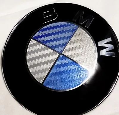 Silver & Blue Carbon Fiber BMW  Emblem Sticker Decal Vinyl Overlay Roundel Badge • $9.95