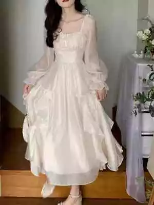 Korean Midi Women Dress Folds Elegant Zippers Party Flare Sleeve Chiffon Dresses • $66.40