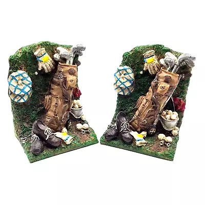 Vintage Golf Themed Bookends Heavy Resin Highly Detailed 5x4x3  Set Of 2 • $21.95