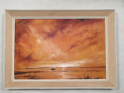 Vintage RAYMOND KLEE Oil On Board PAINTING Irish Artist Sunset Sea Scape 1960s • £249.99
