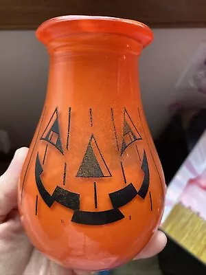 Vintage 1960s Gemco Halloween Jack O Lantern Pumpkin Orange Glass Candle Holder • $25.50