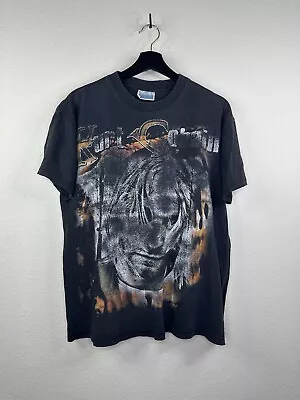 VINTAGE 90s KURT COBAIN NIRVANA RAP TEE SHIRT SZ L BLK RARE 90s FADED GRUNGE • $380