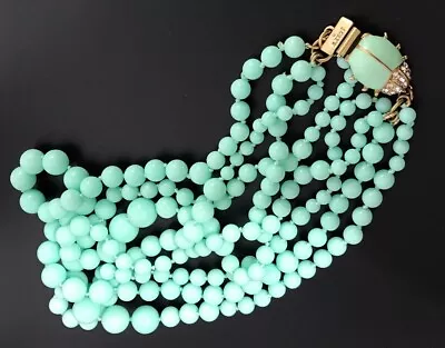 J Crew Ladybug Mint Green 4 Strand Beaded Necklace Enamel Rhinestone 19”. #473 • $24.95