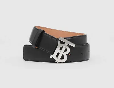 £230 • Buy BURBERRY - Belt - Black Leather- Silver TB Buckle Size S New&Tags