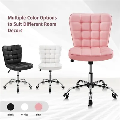 PU Leather Armless Office Chair Mid-back Desk Chair Comfortable Vanity Chair  • $72.99