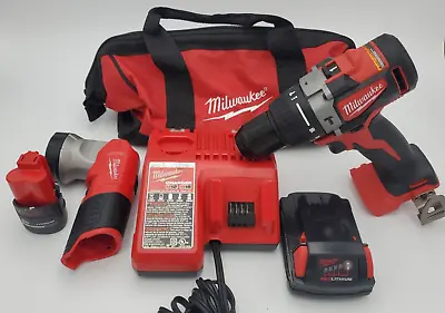 Milwaukee 2902-20 M18 1/2  HammerDrill/Driver & M12 LED Worklight Kit + Tool Bag • $139.99