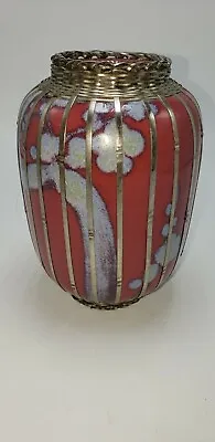 Japanese Meiji Period ART Vase W/silver Basket Weave Overlay 5  Tall 1910 • $155