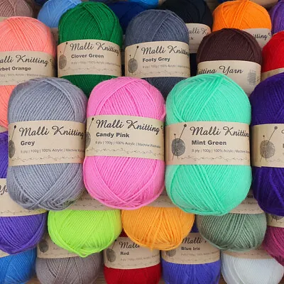 CLEARANCE 100g Knitting Yarn Malli 8Ply Acrylic Soft Crochet Yarn Wool • $1.99