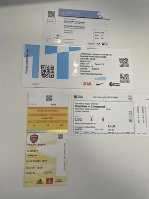 £25 • Buy 4 X Away Liverpool Premier League Tickets 2022/23 Spurs Arsenal Everton A Villa