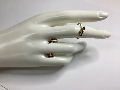 9ct Yellow Gold Diamond/Red Stone Earrings & Ring Sz L1/2 1.8g W#670 • $113.50