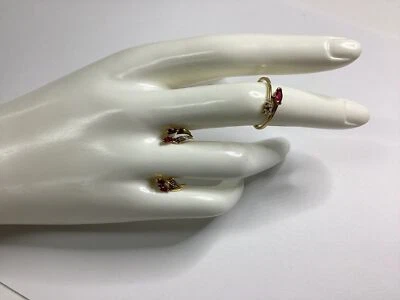 9ct Yellow Gold Diamond/Red Stone Earrings & Ring Sz L1/2 1.8g W#670 • $113.50