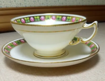 H1206 MINTON TIFFANY & CO C1873-1912 Floral Gold Rimmed Porcelain Cup & Saucer • $59.99