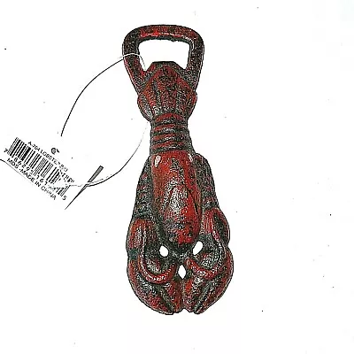 NEW W/Tag Cast Iron Lobster Bottle Opener Dark Patina With Red Accents 5.75  X 2 • $12.99