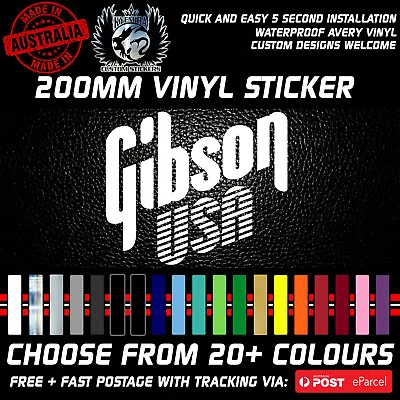 Gibson USA Gibson Guitars Vinyl Sticker Only Decal 200mm Wide Multiple Colours • $8.10